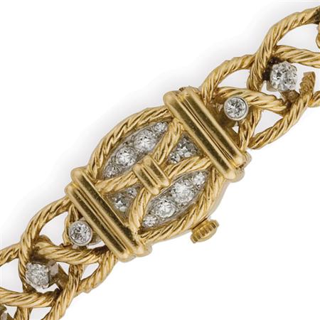 Gold and Diamond Bracelet-Watch
	