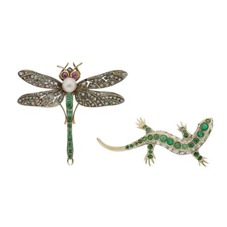 Emerald and Diamond Lizard Brooch