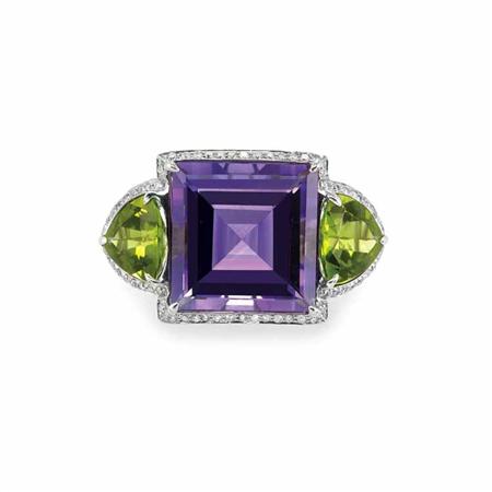 Amethyst Peridot and Diamond Ring  693c7