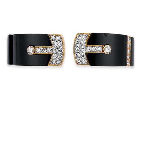 Gold, Black Onyx and Diamond Bangle