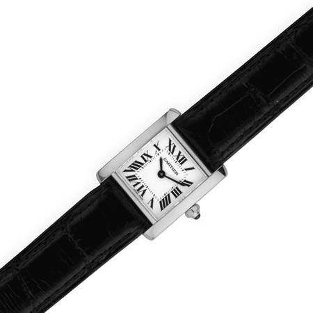 White Gold Tank Wristwatch, Cartier
	