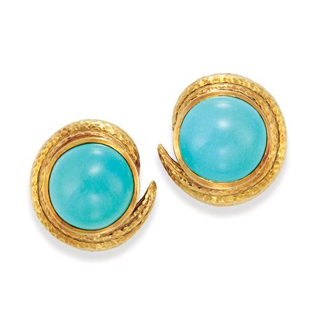 Pair of Hammered Gold and Turquoise