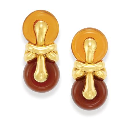 Pair of Gold Carnelian and Citrine 693fd