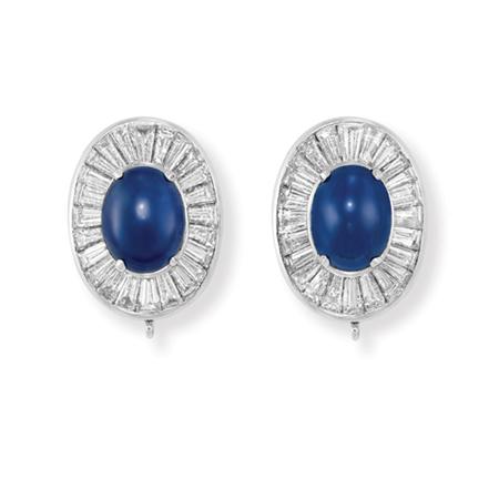 Pair of Cabochon Sapphire and Diamond