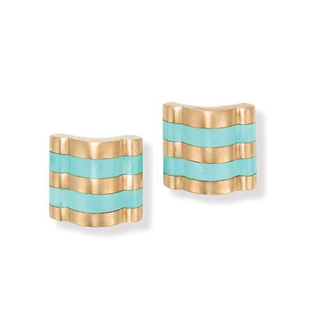 Pair of Gold and Turquoise Earclips,