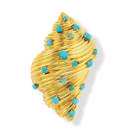 Gold and Turquoise Clip Brooch  69417