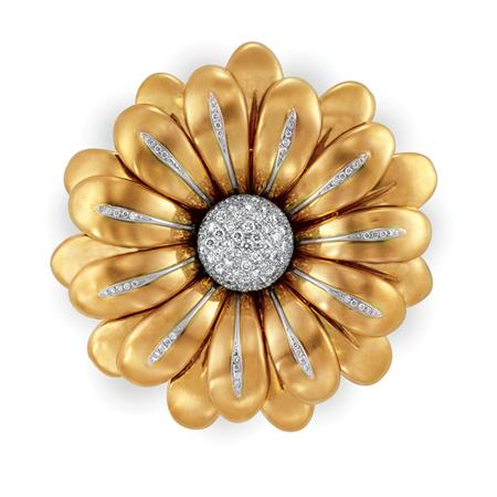 Gold and Diamond Flower Clip-Brooch
	