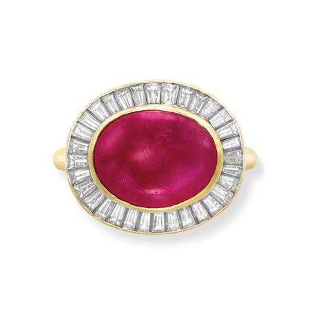 Gold Cabochon Ruby and Diamond 6941f
