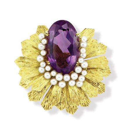 Gold Amethyst and Cultured Pearl 6942e