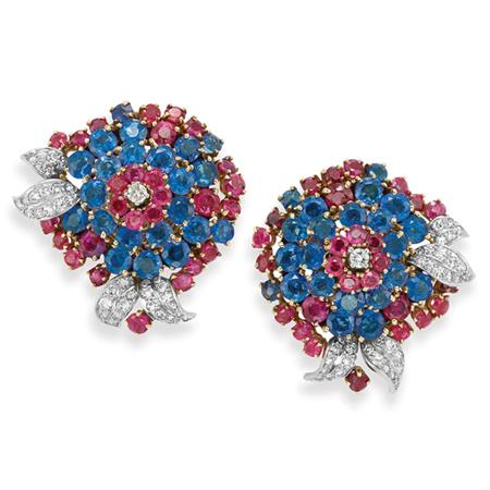 Pair of Sapphire Ruby and Diamond 6943e