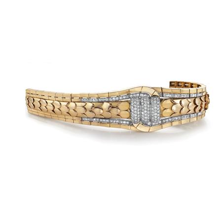 Gold, Platinum and Diamond Bracelet-Watch
	