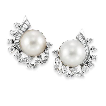 Pair of Mabe Pearl and Diamond