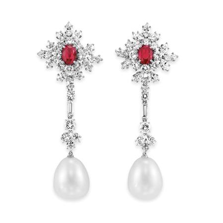 Pair of Diamond Ruby and Cultured 69442