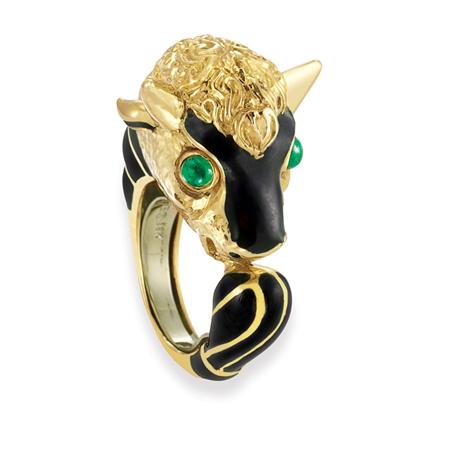 Gold Enamel and Cabochon Emerald 69444