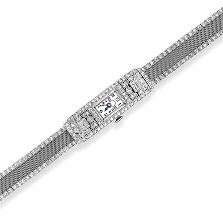 Platinum and Diamond Mesh Wristwatch,
