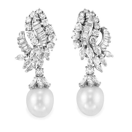 Pair of Diamond and Cultured Pearl 69474