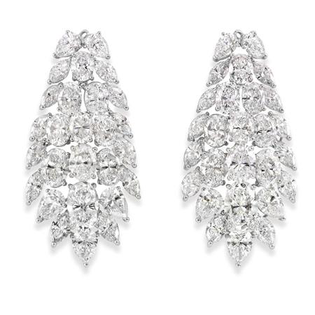 Pair of Diamond Cluster Pendant-Earrings
	
