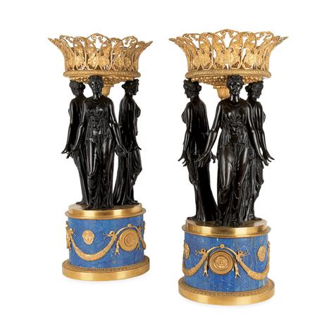 Pair of Empire Style Gilt and Patinated-Bronze