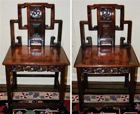 Pair of Chinese Carved Hardwood