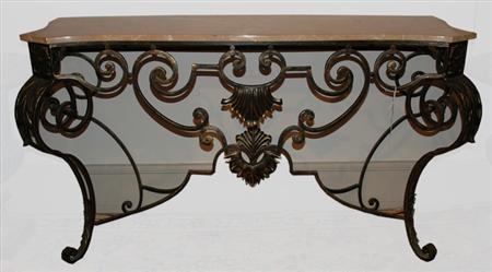 Neoclassical Style Marble Top Patinated-Metal