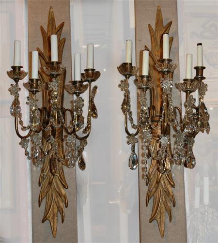 Pair of Gilt Wood and Cut Glass 69b17