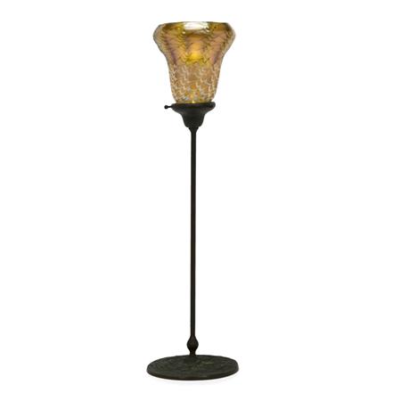 Quezal Art Glass and Bronze Candlestick  697df