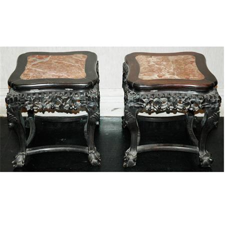 Pair of Chinese Hardwood Marble 6987b