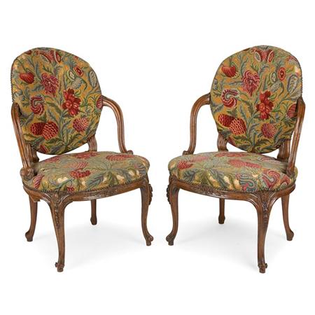 Pair of Victorian Walnut Armchairs
	