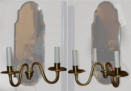 Pair of Brass Mirror Backed Two-Light