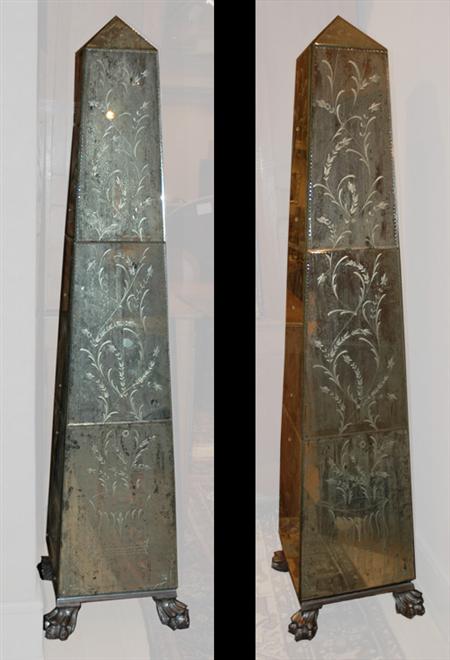 Pair of Mirrored Glass Obelisks  69bd9