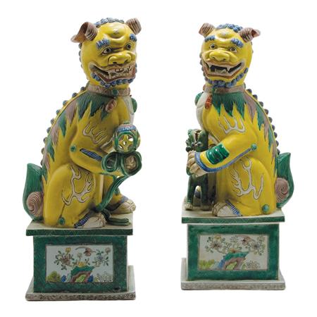 Pair of Chinese Yellow Glazed Foo