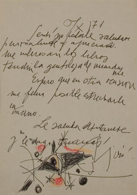 MIRO, JOAN Autograph letter in Spanish,
	