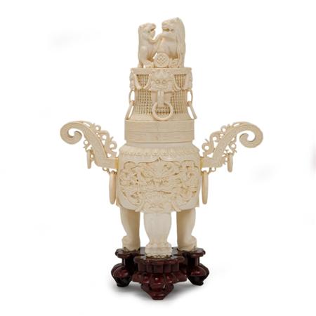 Chinese Carved Ivory Covered Footed