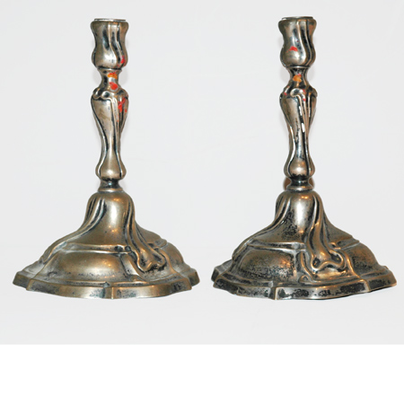 Pair of German Rococo Silver Candlesticks
	
