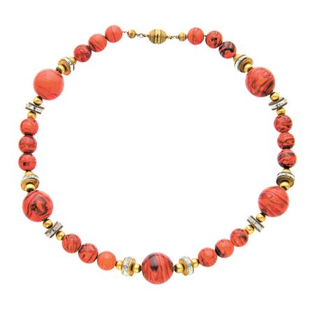 French Marbleized Glass Bead Necklace
	