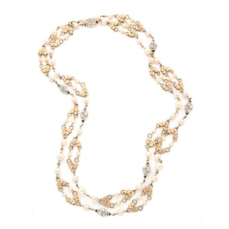French Faux Pearl and Chain Sautoir  6a4f2