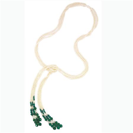 River Pearl and Green Onyx Lariat  6a56e