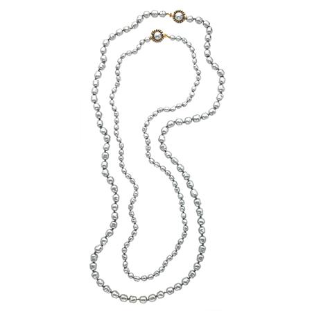 Two Chanel Gray Faux Baroque Pearl 6a621