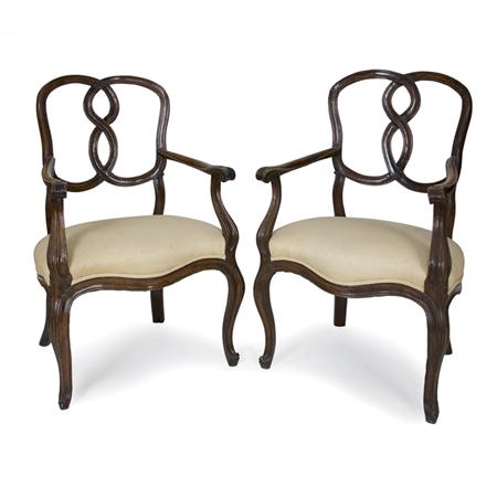 Pair of Italian Rococo Walnut Armchairs  6a6c4