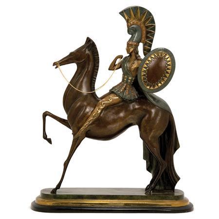 Cold Painted Bronze Equestrian Group