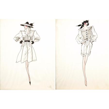 Two Framed Fashion Drawings by