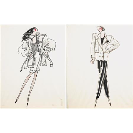 Two Framed Fashion Drawings by