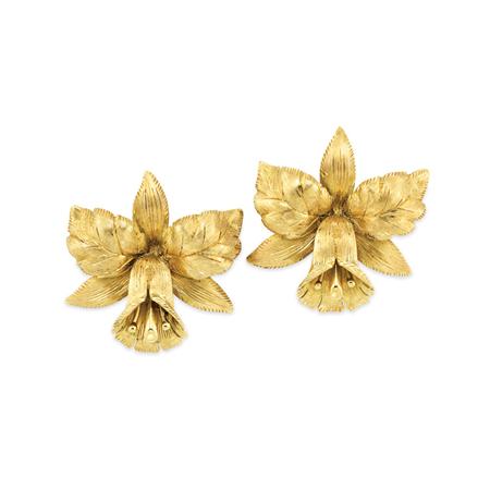 Pair of Gold Orchid Earclips Tiffany 6a8c9