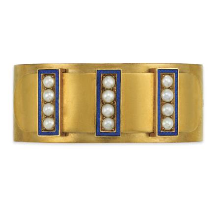 Antique Gold, Blue Enamel and Split