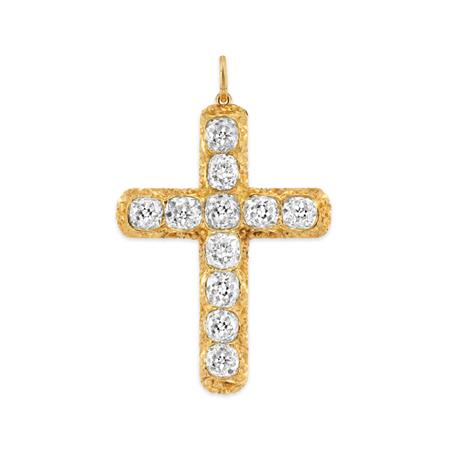Antique Gold and Diamond Cross Pendant-Brooch
	