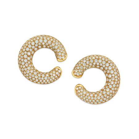 Pair of Gold and Diamond Hoop Earclips  6a8ea