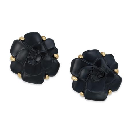 Pair of Gold and Black Onyx Flower 6a8ec