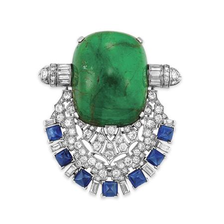 Art Deco Cabochon Emerald, Sapphire