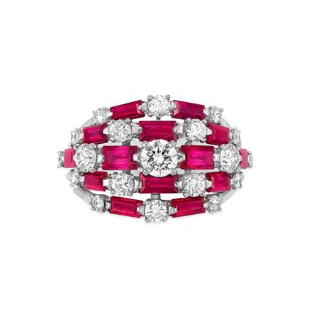 Platinum Diamond and Ruby Ring  6a902