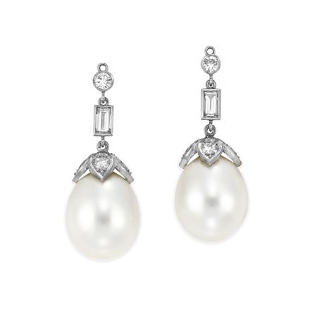 Pair of Diamond and Cultured Pearl